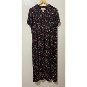 Vintage‎ Norton McNaughton Women's Brown and Pink Floral Boho Midi Dress Large